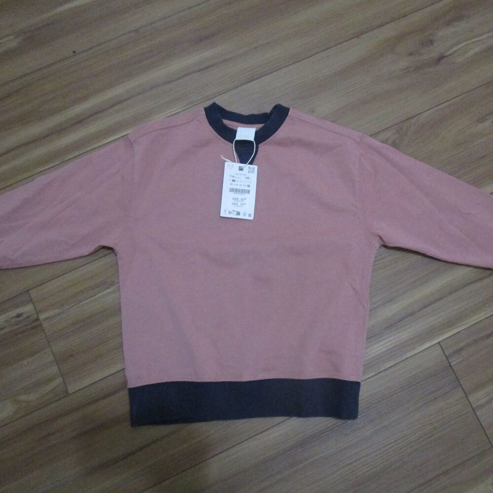 NWT Zara Kids pink sweatshirt with  navy edging